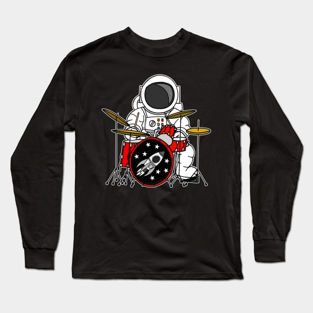 Astronaut Playing Drums Drummer Space Enthusiast Musician Long Sleeve T-Shirt by doodlerob
